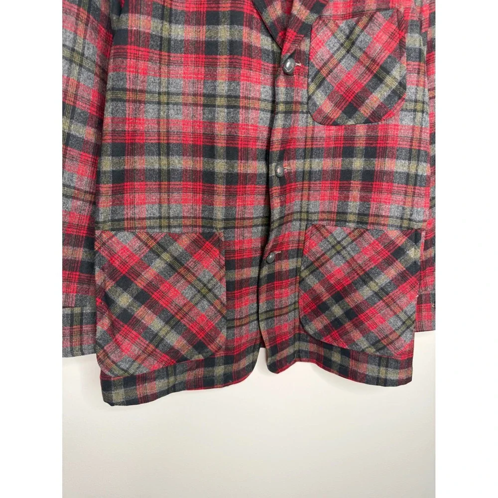 Vintage 60s 70s Pendleton Wool Blazer Mens Small Red Plaid 3 Button Patch Pocket
